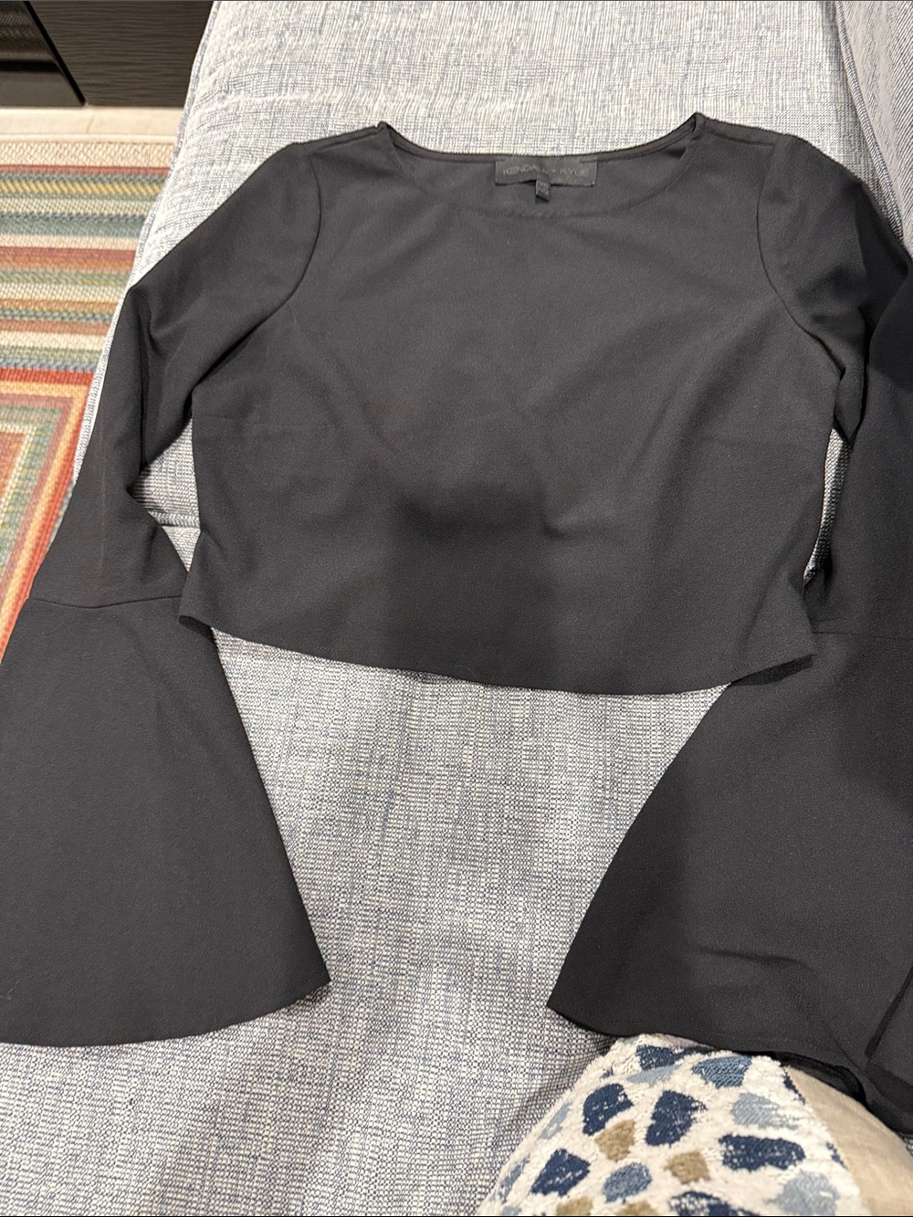 Kendall & Kylie Black Bell-Sleeve Crop Top